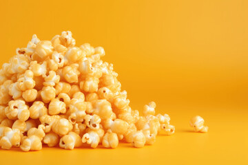 Caramel coated popcorn on a orange background. Generative AI