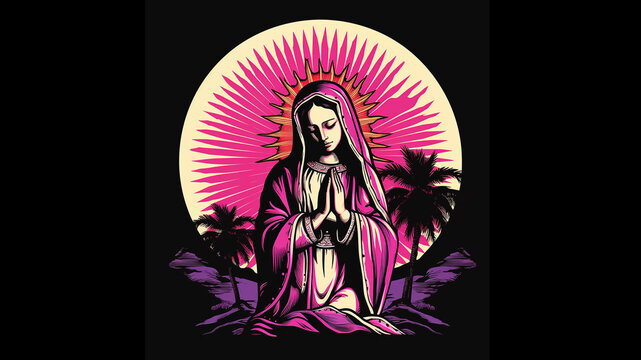 isoteric art lady of Guadalupe praying behind her sku
