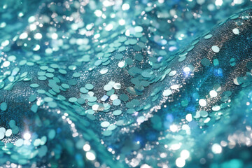 Original festive background image of sparkling sequins. Fabric texture with shiny sequins. Generative AI