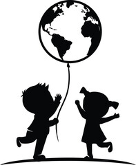 silhouette of a child with a globe