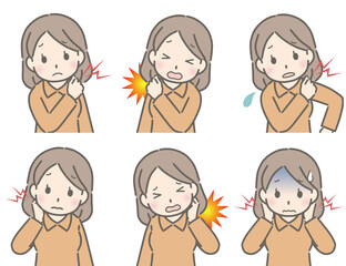 肩や首が痛い若い女性（私服）