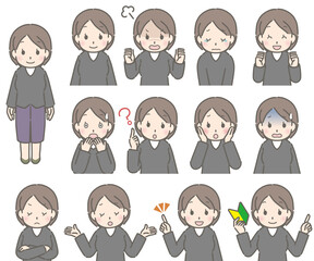 若い女性の表情セット（私服）