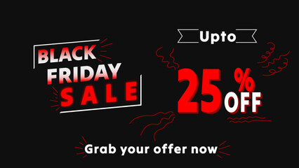 Black Friday Sale 25% OFF horizontal for website and social media covers, templates, printing in picture and vector file version