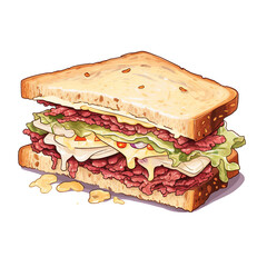 Reuben Sandwich Watercolor Art - Classic American Deli Food Illustration