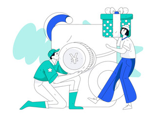 Use red envelopes to attract new customers and promote activity. Flat vector character concept illustration
