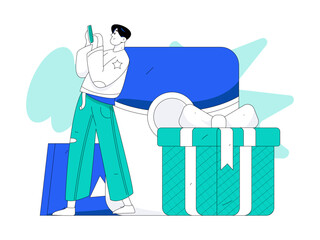 Use red envelopes to attract new customers and promote activity. Flat vector character concept illustration
