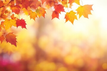 Naklejka na ściany i meble Blurred out autumn fall leaves season abstract background. ai generative
