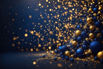 Abstract dark blue and gold particle backdrop. ai generative