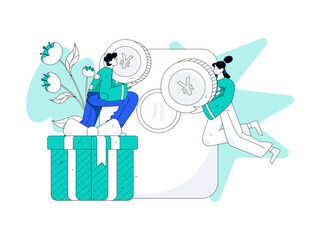 Use red envelopes to attract new customers and promote activity. Flat vector character concept illustration
