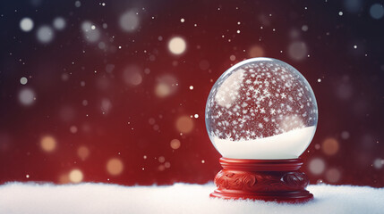 Fototapeta na wymiar red christmas snow globe in snow on red background