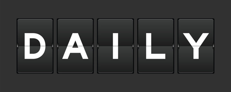Black color analog flip board with word daily on gray background