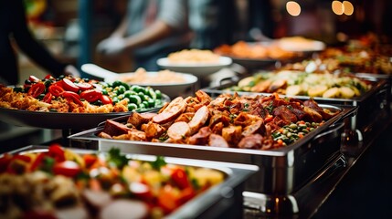 Obraz premium Food buffet/catering in a restaurant made with Ai generative technology
