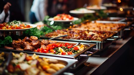 Obraz premium Food buffet/catering in a restaurant made with Ai generative technology