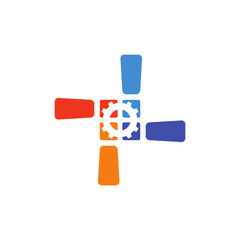 The logo consists of four command signs that are rotated 90 degrees. In the center of the gear symbol.