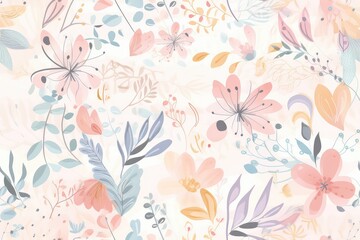 Fototapeta na wymiar watercolor style botanical flower pattern for fauna lovers