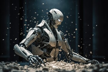 Naklejka premium futuristic AI cyborg robot demolition concept