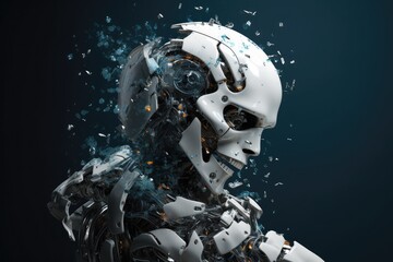 futuristic AI cyborg robotics demolition spree in a world