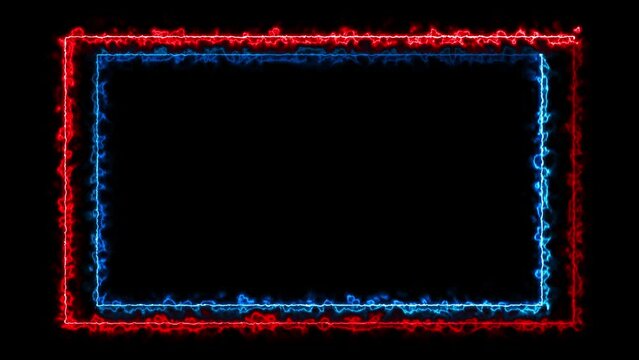Light effect frame background. rectangular border with blue and orange laser beams. repeating animation. Neon light effect isolated on black. seamless 4K videos