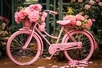 Fototapeta na wymiar Pink bicycle garden upcycle design