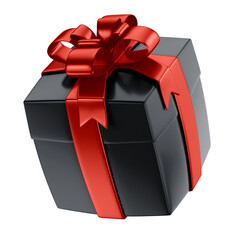 Black Gift Box with Red Bow for Black Friday, Transparent Background