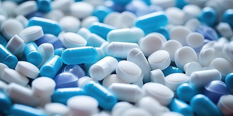 Pile of Blue and white capsules