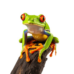 Red eyes tree frog on a branch looking to camera