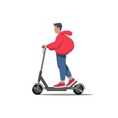 Young man on an electric scooter. Color vector illustration on a white background.