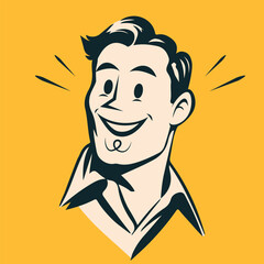 retro cartoon illustration of a happy man