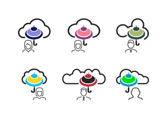 Clip art with cloud and person variants. Unique Umbrella Objects