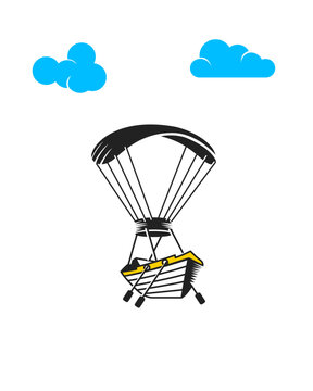 recommend clip art: a combination of parachutes and rowboats. cloud background