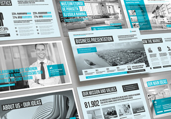 Business Corporate Agency Presentation in Black and White Colors with Cyan Elements