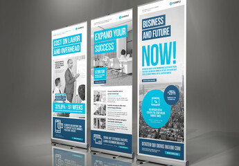 Roll-up Banner Template in Black and White with Cyan Elements