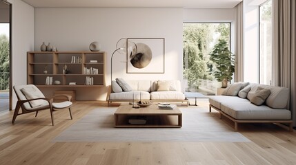 a living room with wood flooring and white walls, including a glass coffee table on the right hand side