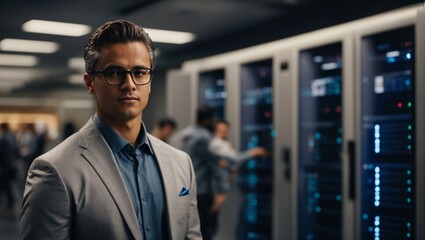 Obraz premium image of a user accessing a secure data center with biometric authentication and multi-factor authentication