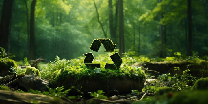 Recycle sign. Green triangular eco recycle concept. Generative AI