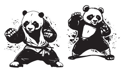 Panda bear, black and white vector, silhouette shapes illustration - obrazy, fototapety, plakaty