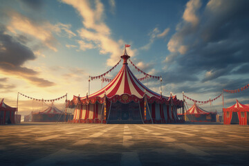 Circus tent at summer day. Cirque facade. Festive attraction - obrazy, fototapety, plakaty