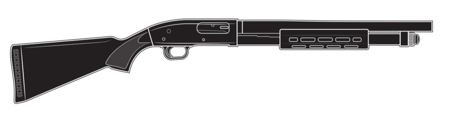 Vector illustration of the most famous, traditional, pump-action shotgun on a white background
