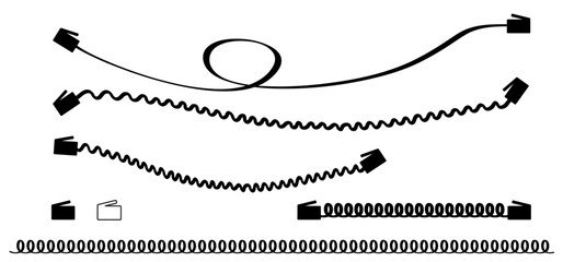 Cartoon old black handset with wire. Retro telephone receivers connected. Hand set phone sign. Phone conversation, call us or contact us concept. Telephone icon. Phone number - obrazy, fototapety, plakaty
