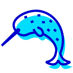 海の生物、イッカクを表す2色スタイルのアイコン