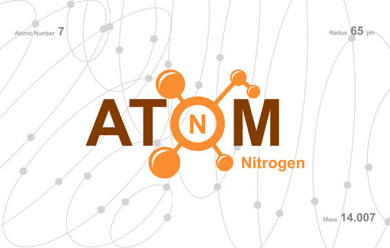 modern logo design for the word "Atom". Atoms belong to the periodic system of atoms. There are atom pathways and letter N.