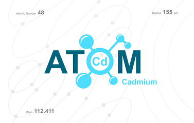 modern logo design for the word "Atom". Atoms belong to the periodic system of atoms. There are atom pathways and letter Cd..