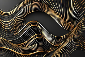 Abstract black and gold wave lines curve wavy luxury background.golden elements. Realistic luxury paper cut style 3d modern concept. illustration for Elegant design.AI generated
