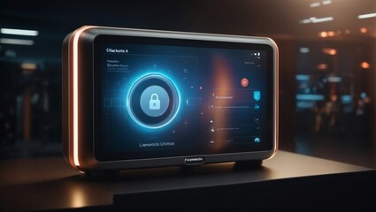 3D rendering of a virtual display with a security icon that a user selects to protect their sensitive data 