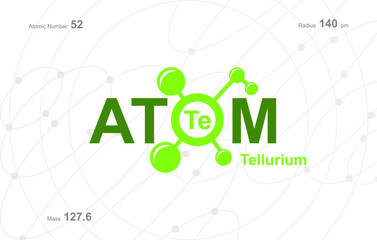 modern logo design for the word "Atom". Atoms belong to the periodic system of atoms. There are atom pathways and letter Te.