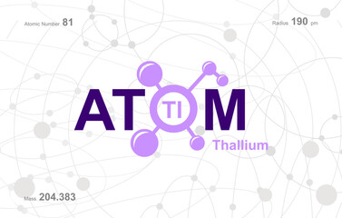 modern logo design for the word "Atom". Atoms belong to the periodic system of atoms. There are atom pathways and letter TI.