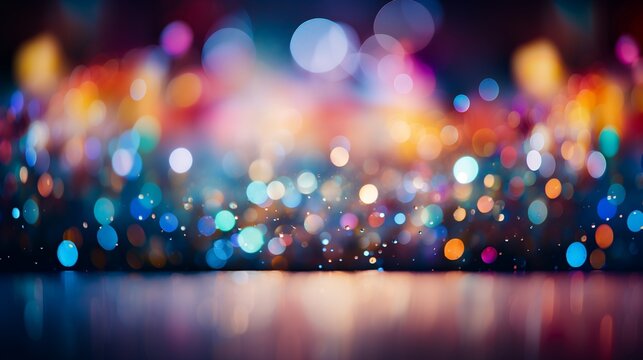 Abstract panoramic bokeh image of rainbow party lights at christmas or pride week