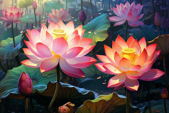 image of lotus flowers. Generative AI