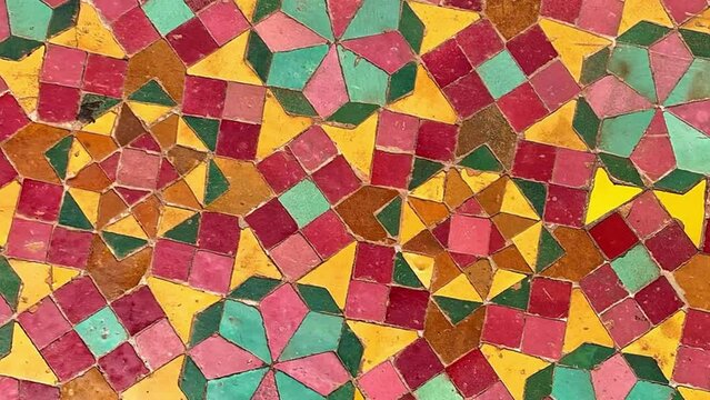 Moving traditional Colored arabic pattern. Arabesque star shaped ornamental mosque Floor. Colored background. Ramadan, Eid Fitrs graphic animation, loopable Islamic design. 