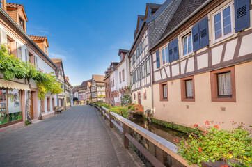 Annweiler am Trifels. A cozy place with many half-timbered houses. Wasgau, Rhineland-Palatinate, Germany, Europe - obrazy, fototapety, plakaty